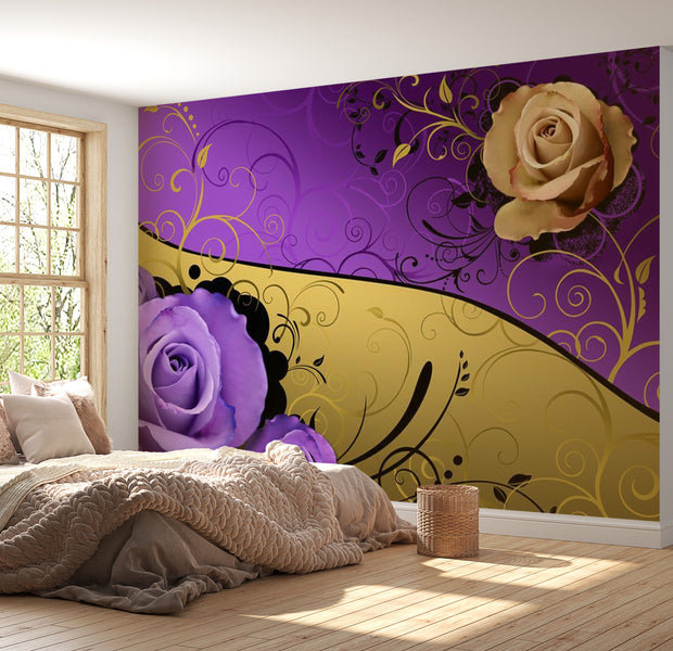 Floral Wallpaper Wall Mural - Purple Rose