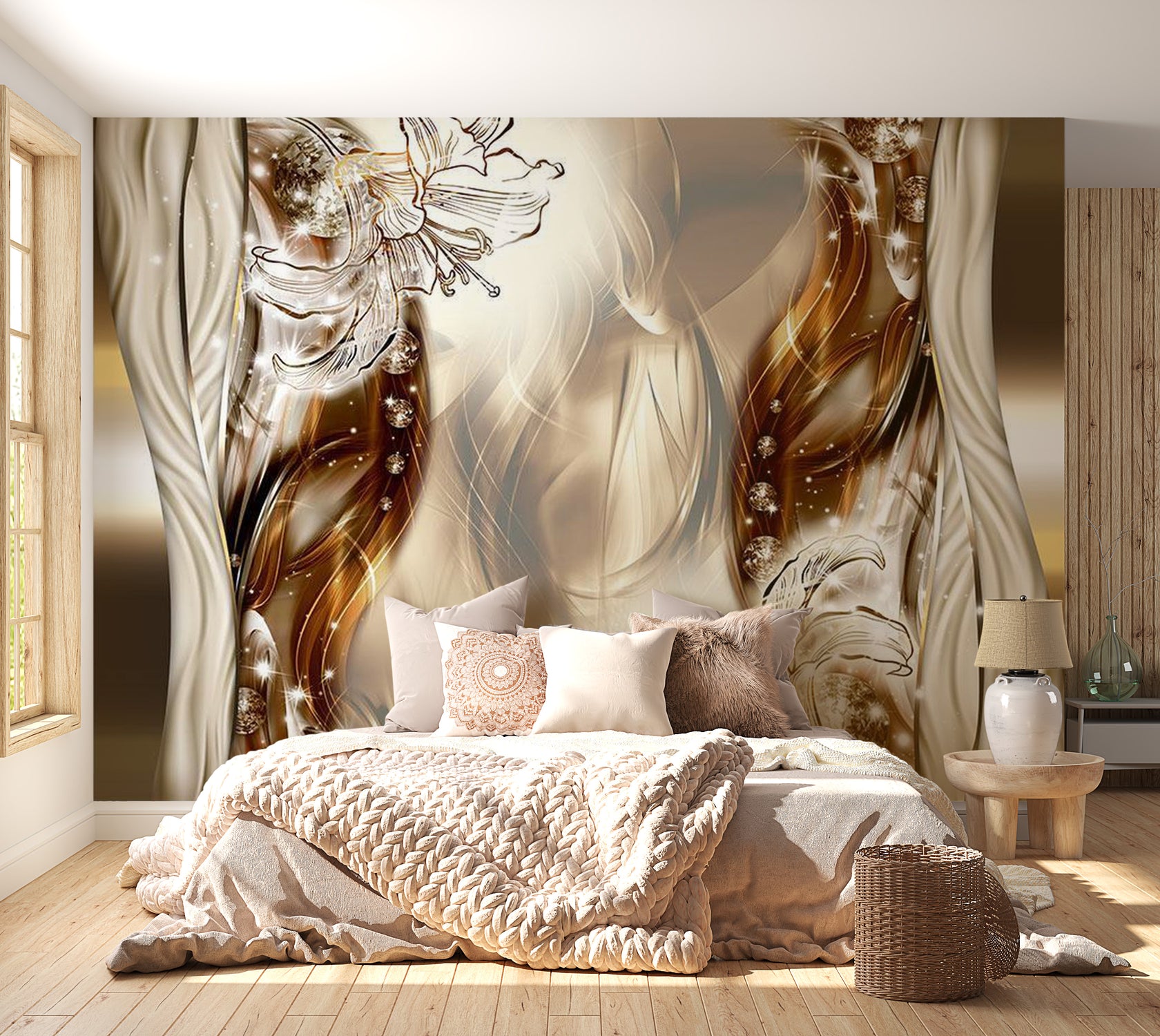 Floral Wallpaper Wall Mural - Sparkling Flowers