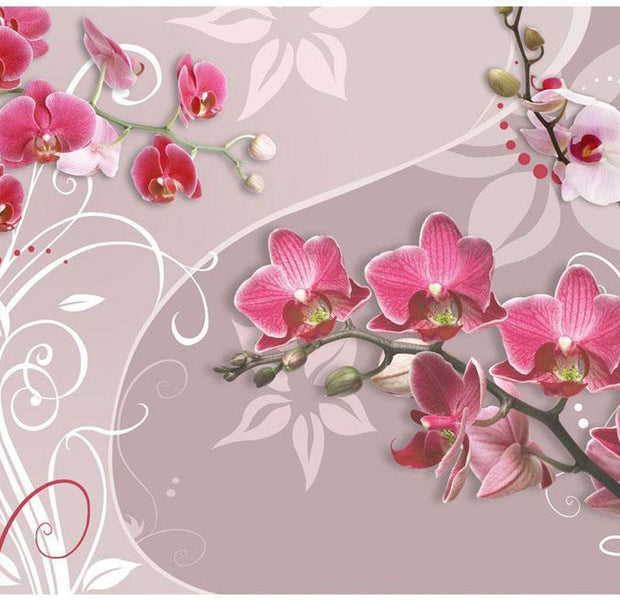 Floral Wallpaper Wall Mural - Flight Of Pink Orchids