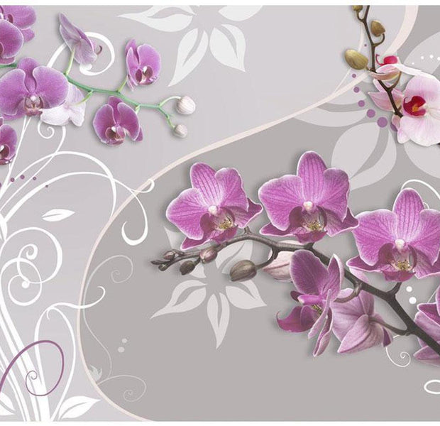 Floral Wallpaper Wall Mural - Flight Of Purple Orchids