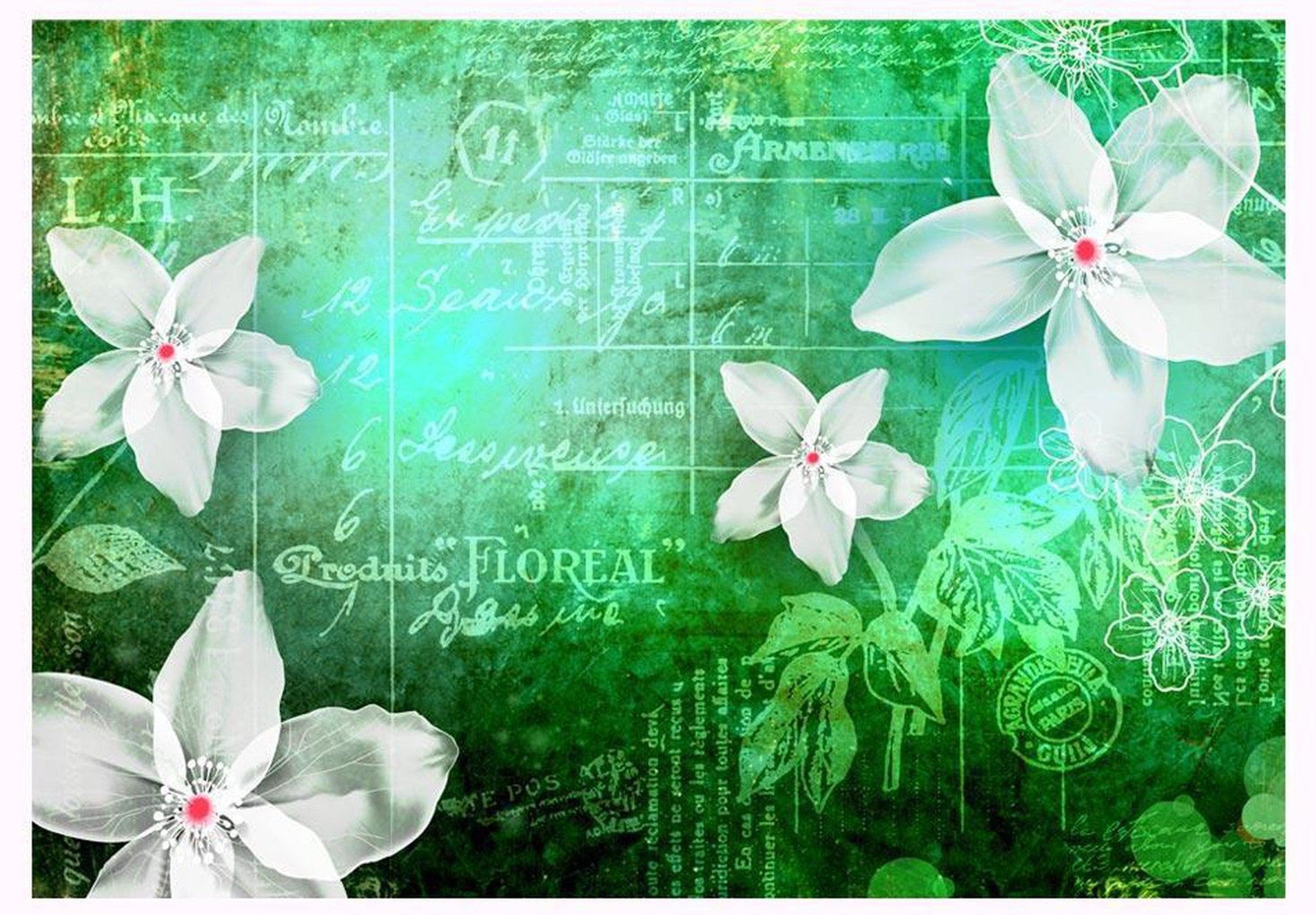 Floral Wallpaper Wall Mural - Floral Notes Green