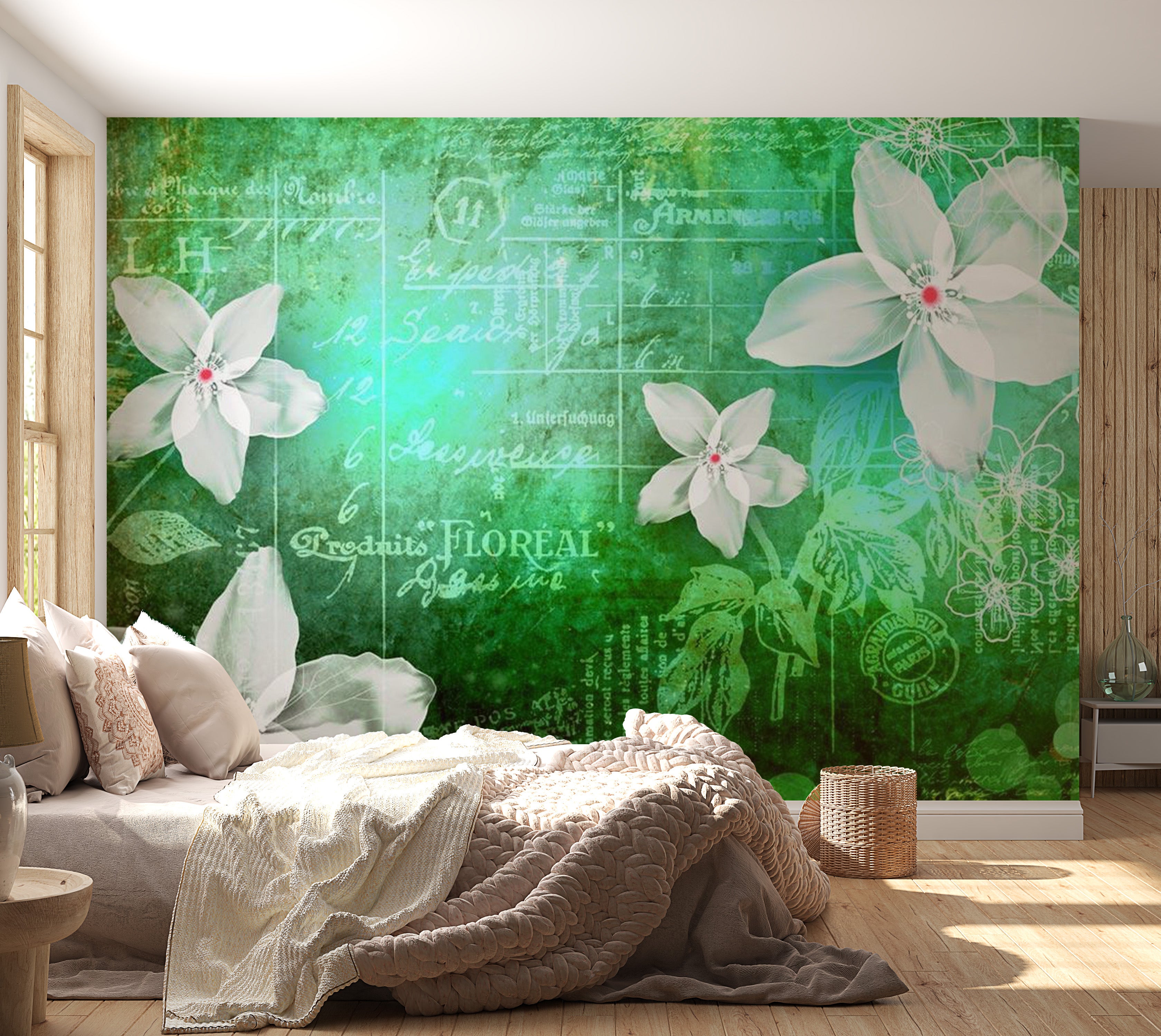 Floral Wallpaper Wall Mural - Floral Notes Green