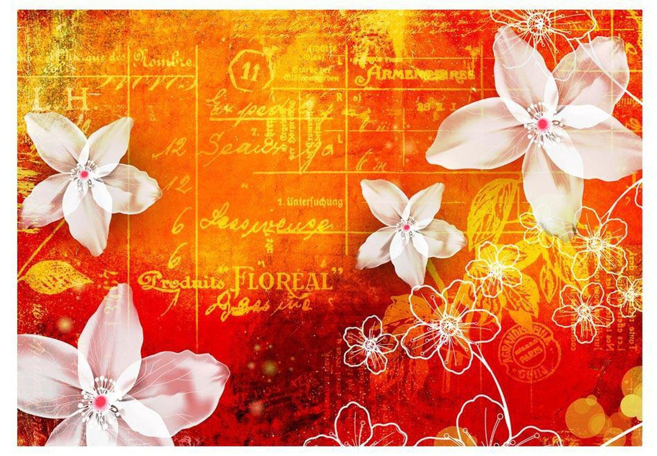 Floral Wallpaper Wall Mural - Floral Notes Orange