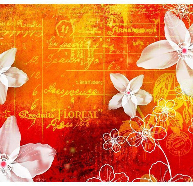 Floral Wallpaper Wall Mural - Floral Notes Orange
