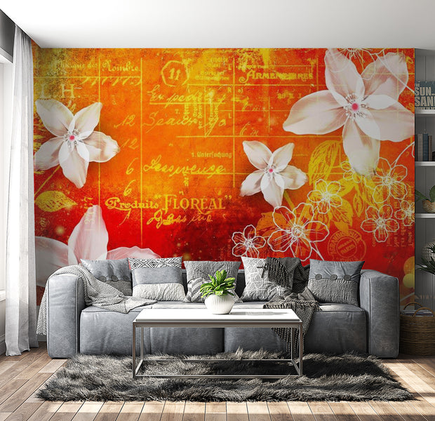 Floral Wallpaper Wall Mural - Floral Notes Orange