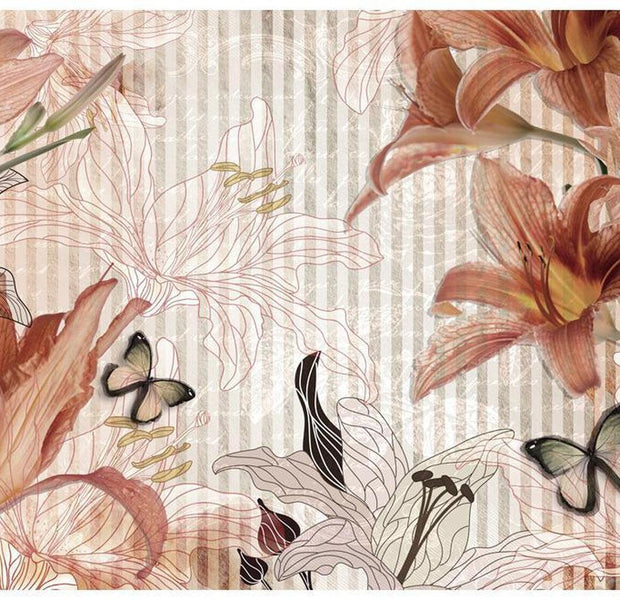 Floral Wallpaper Wall Mural - Flowers And Butterflies