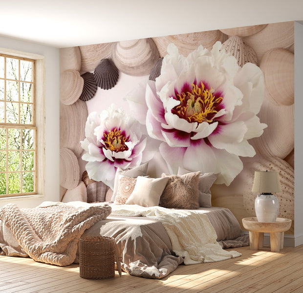 Floral Wallpaper Wall Mural - Flowers And Shells
