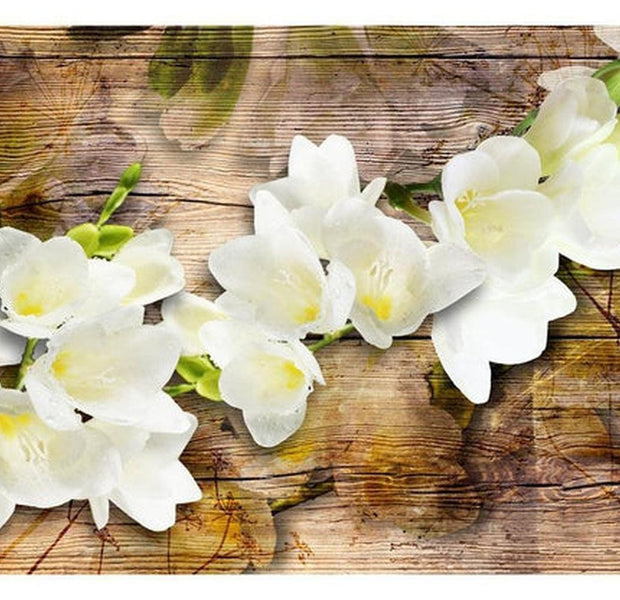 Floral Wallpaper Wall Mural - Freesia On Wood