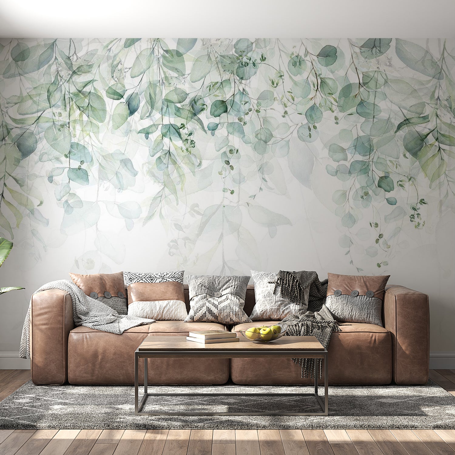 Floral Wallpaper Wall Mural - Watercolor Leaves