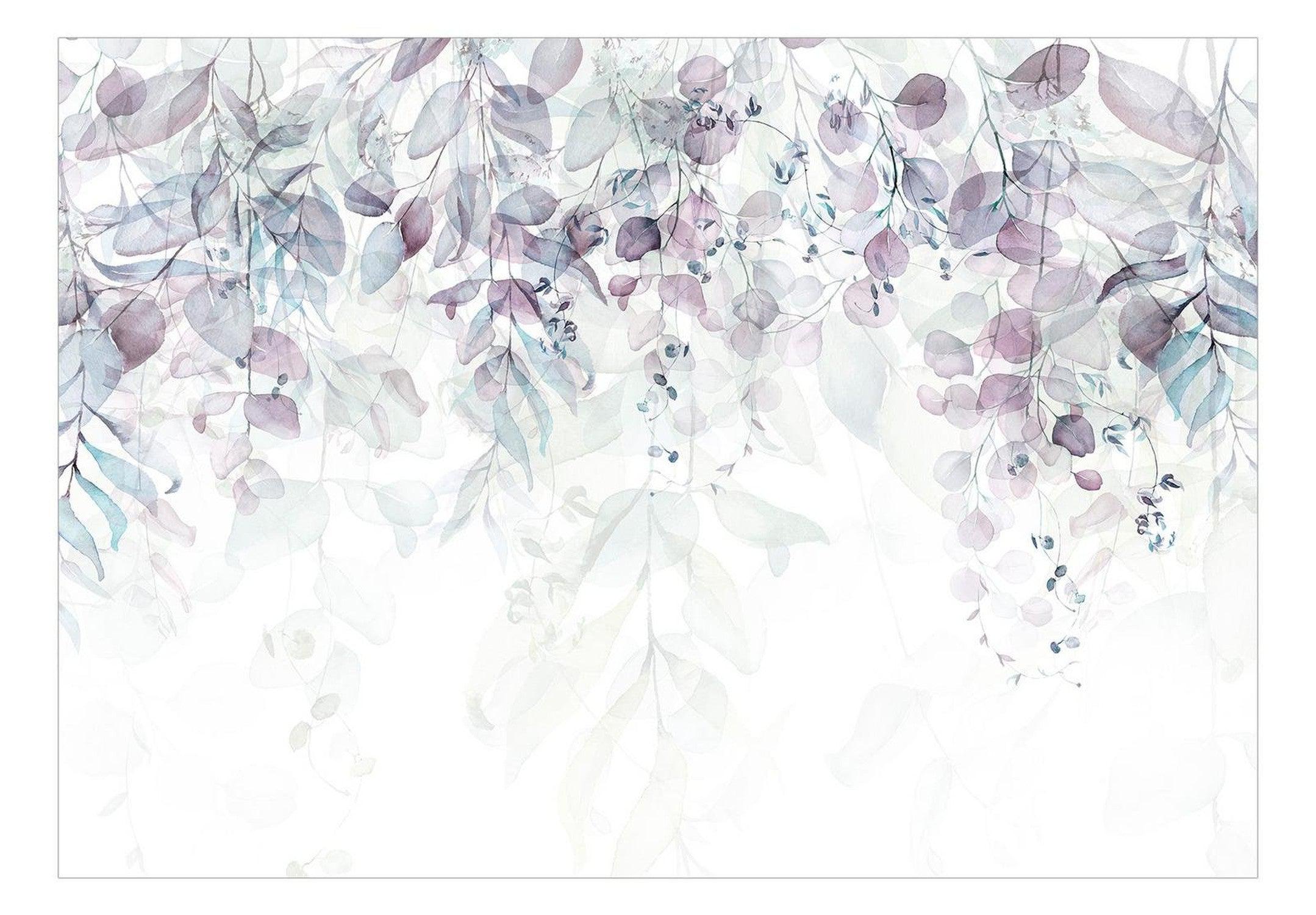 Floral Wallpaper Wall Mural - Watercolor Leaves Purple