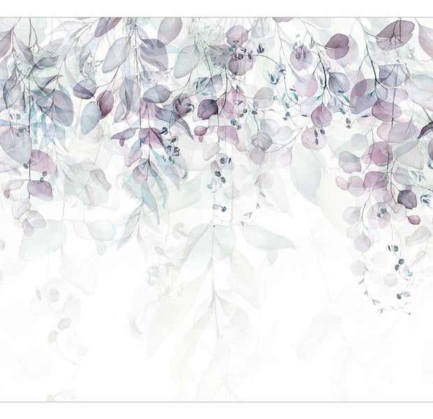 Floral Wallpaper Wall Mural - Watercolor Leaves Purple