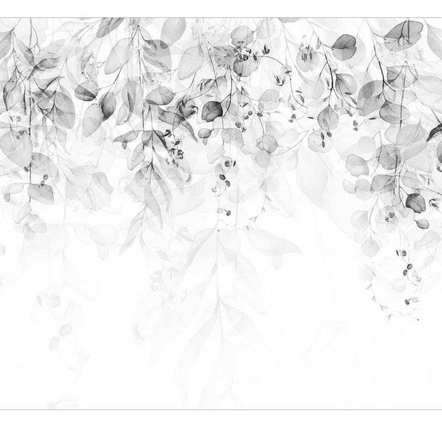 Floral Wallpaper Wall Mural - Watercolor Leaves Grey