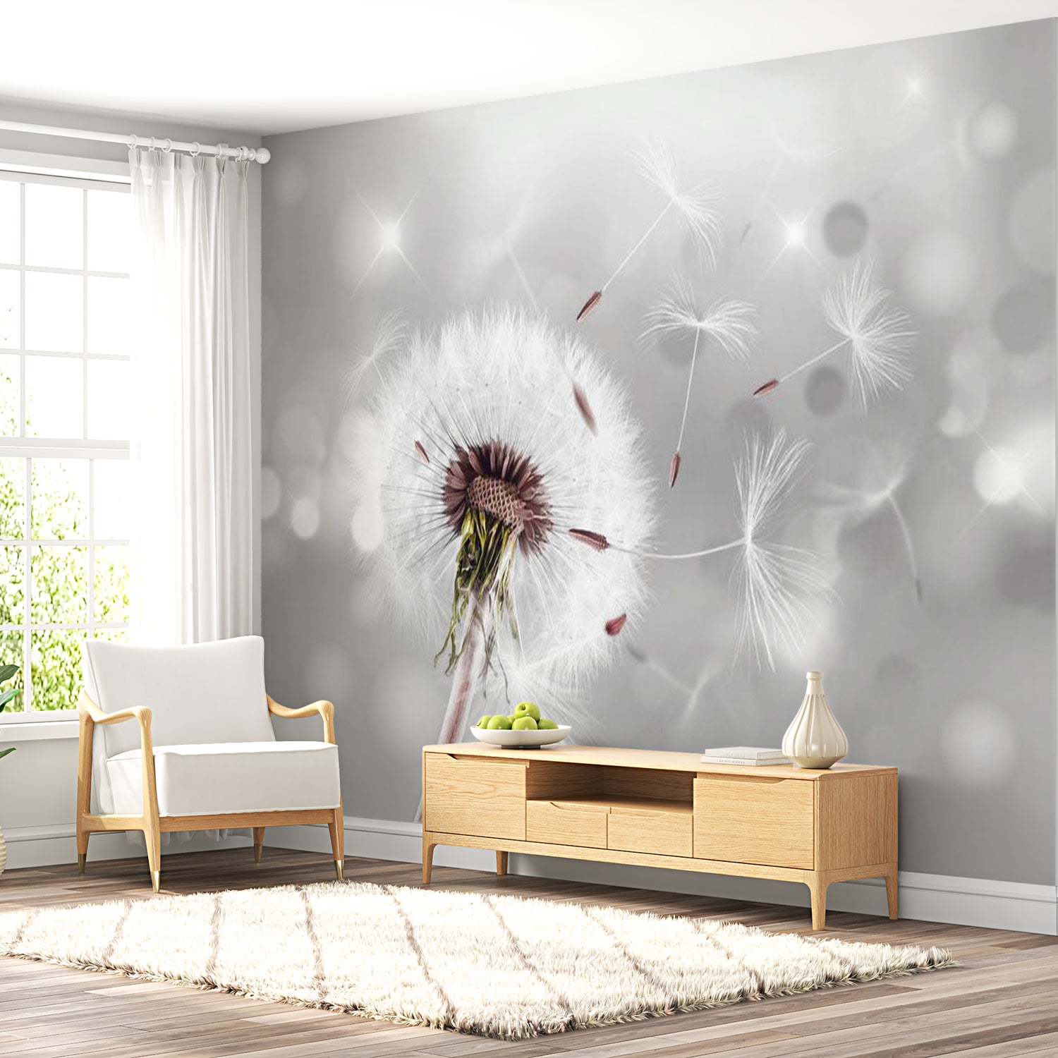 Floral Wallpaper Wall Mural - Sparkling Dandelion