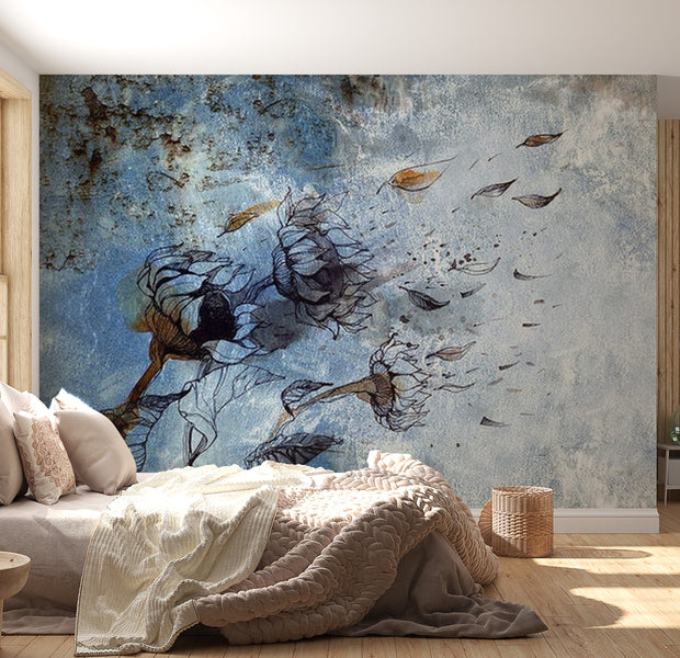 Floral Wallpaper Wall Mural - Flowers In The Wind