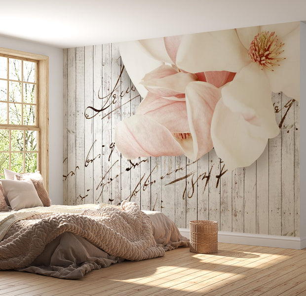 Floral Wallpaper Wall Mural - Flower Letter Wood