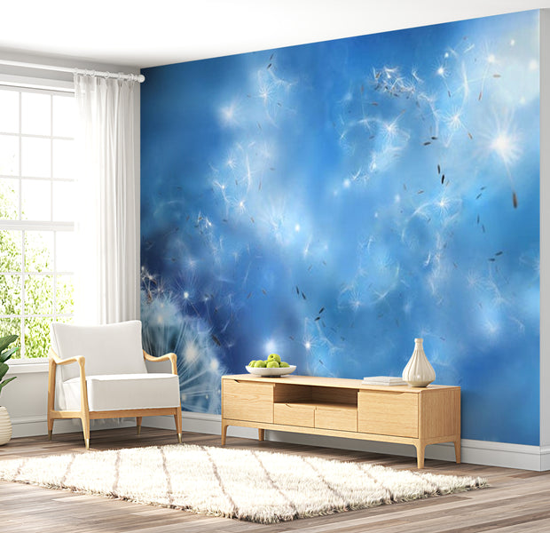 Floral Wallpaper Wall Mural - Blue Dandelion Magic
