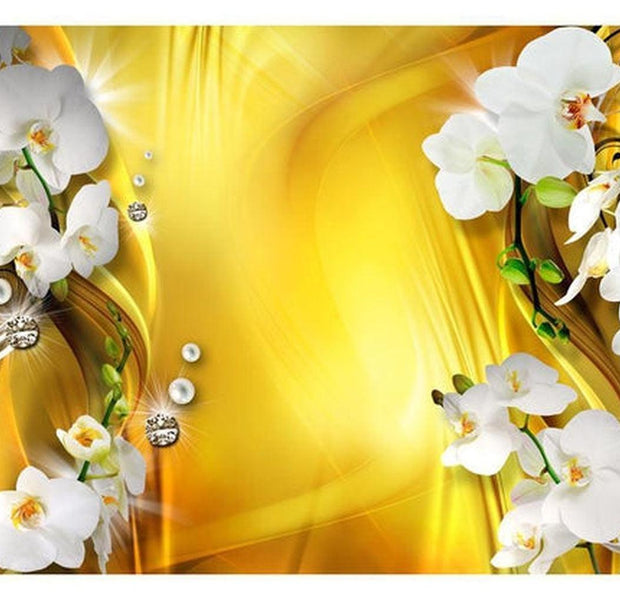 Floral Wallpaper Wall Mural - Orchid In Gold