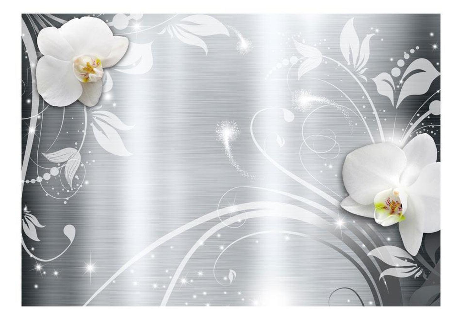 Floral Wallpaper Wall Mural - Orchids On Steel