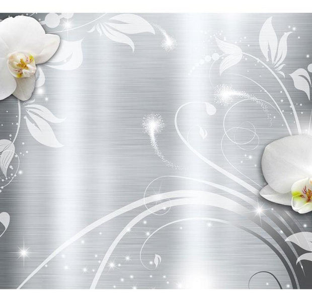Floral Wallpaper Wall Mural - Orchids On Steel