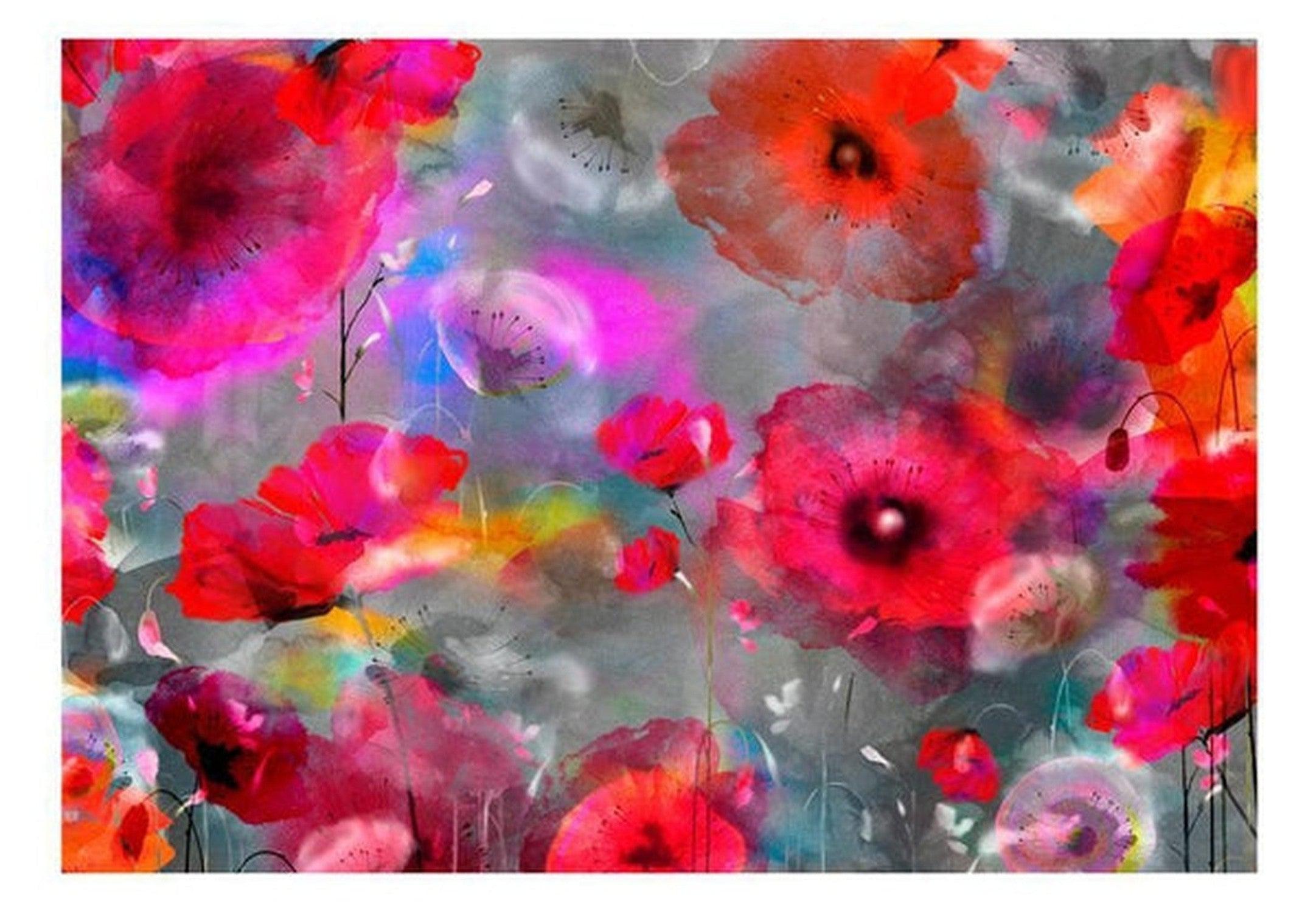 Floral Wallpaper Wall Mural - Painted Poppies