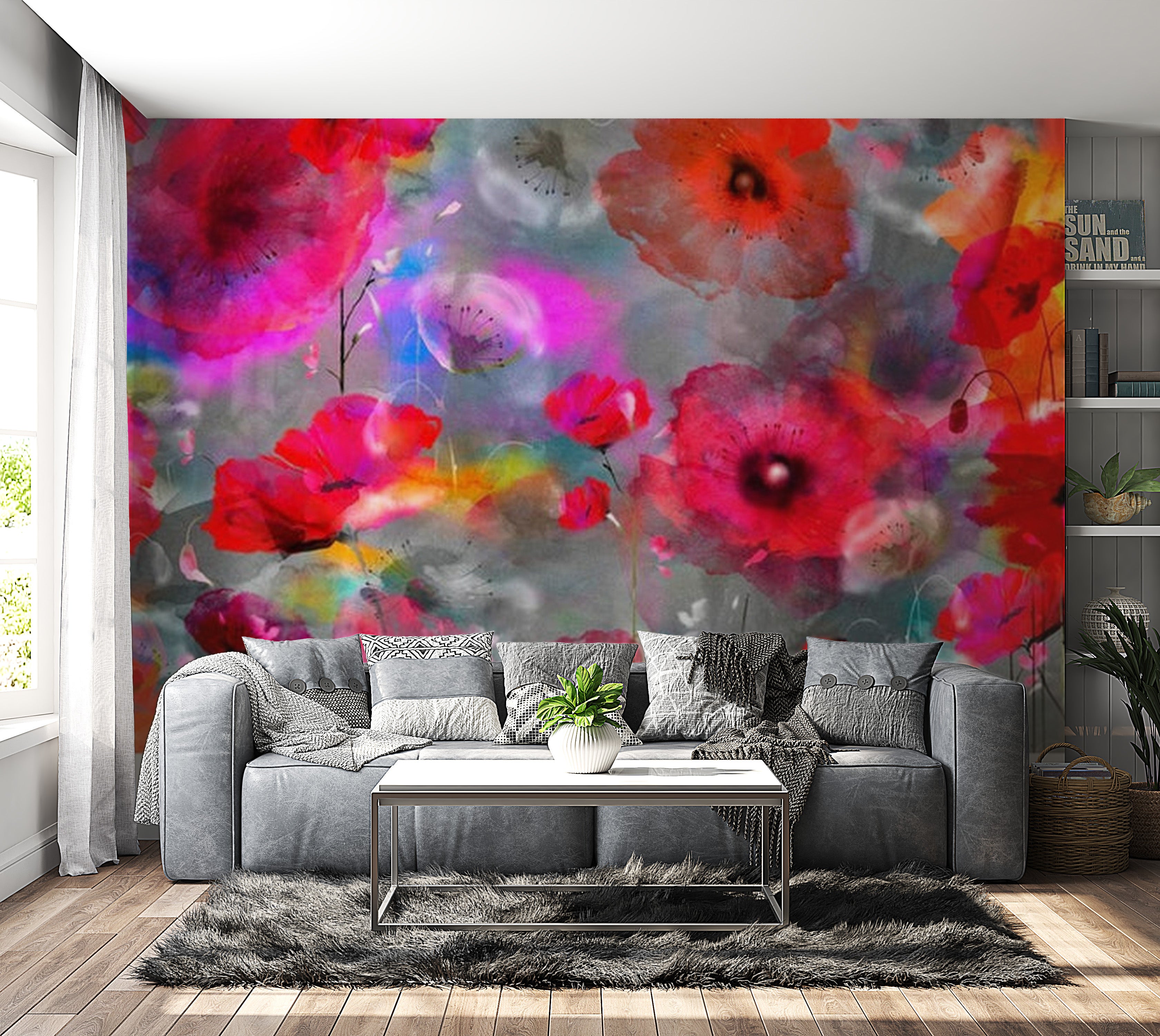 Floral Wallpaper Wall Mural - Painted Poppies