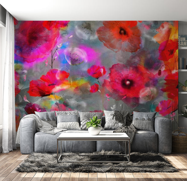 Floral Wallpaper Wall Mural - Painted Poppies
