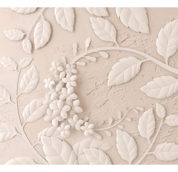 Floral Wallpaper Wall Mural - Paper Flowers Beige