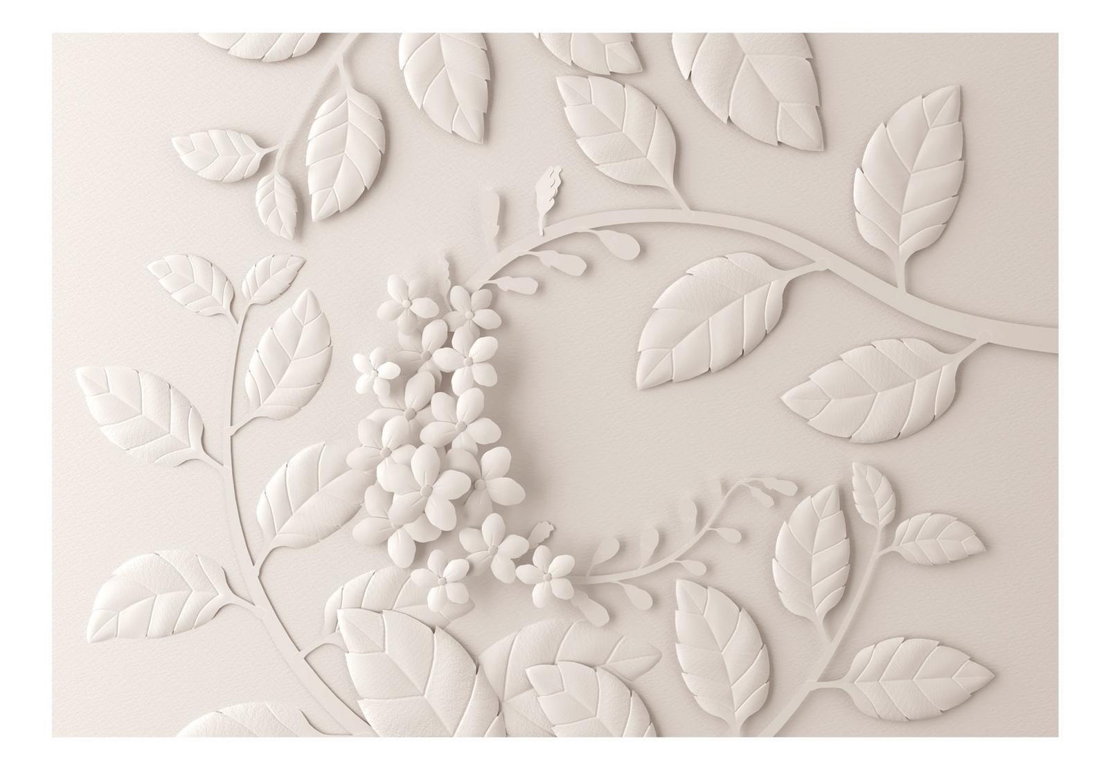 Floral Wallpaper Wall Mural - Paper Flowers Cream