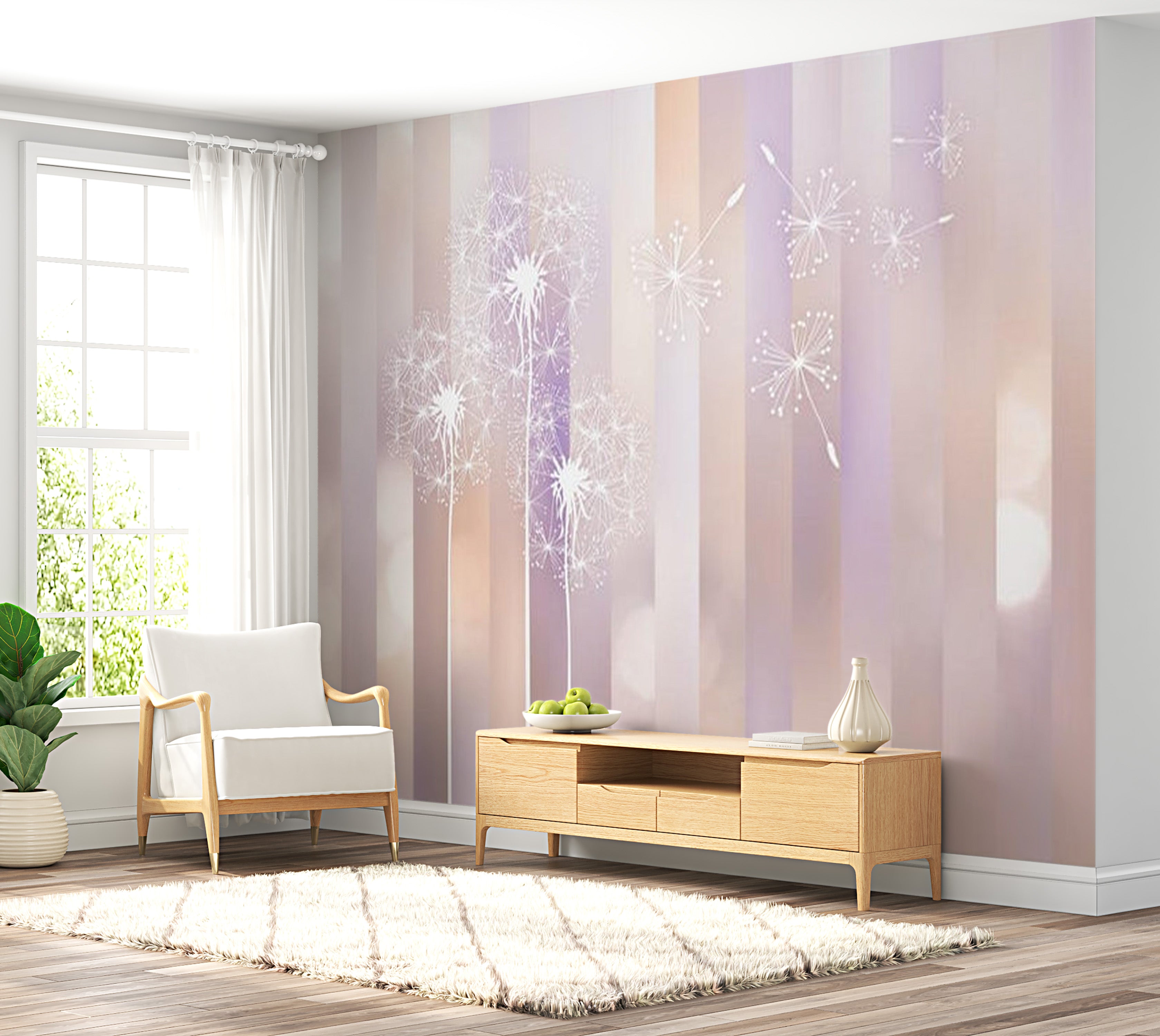 Floral Wallpaper Wall Mural - Pastel Dandelion