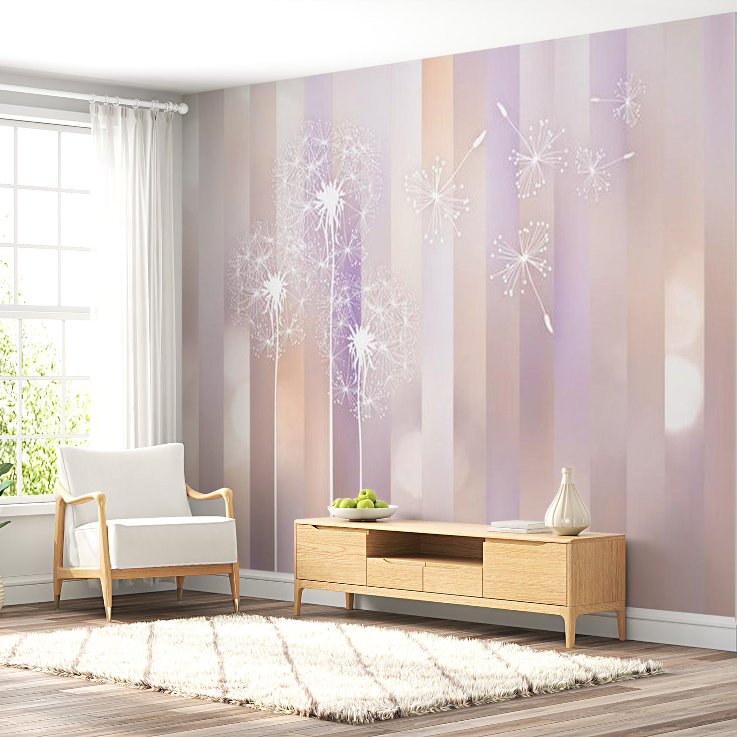 Floral Wallpaper Wall Mural - Pastel Dandelion