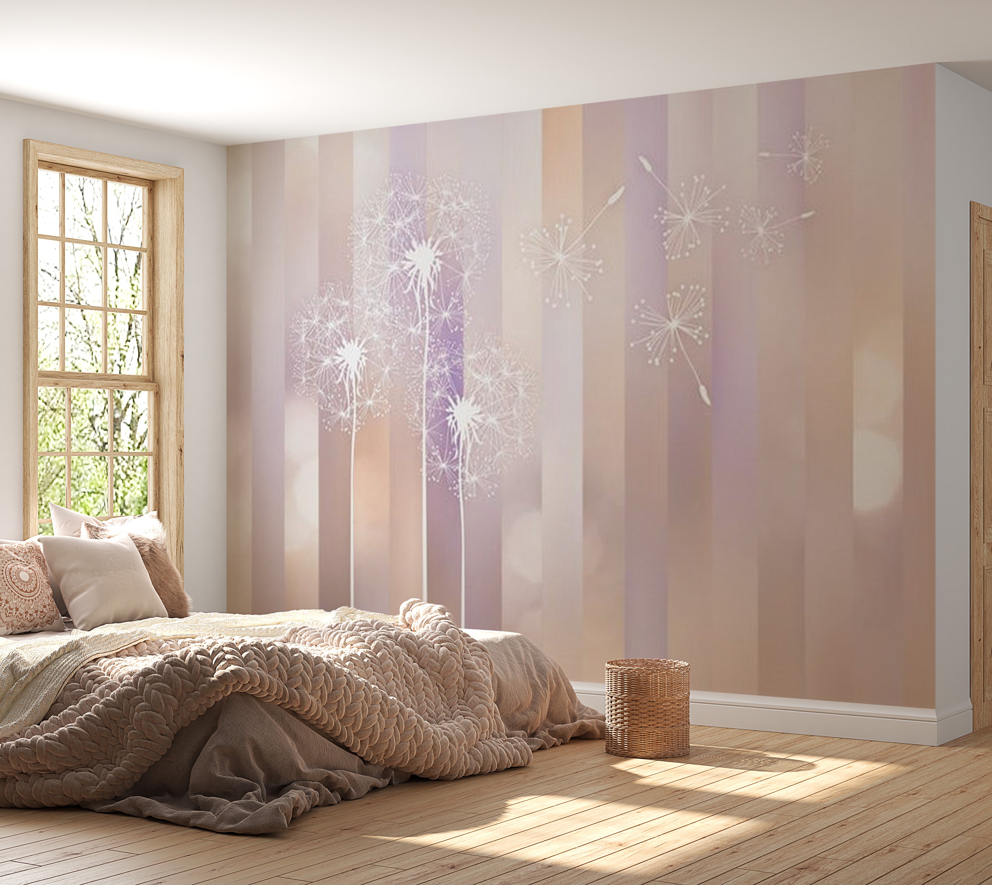 Floral Wallpaper Wall Mural - Pastel Dandelion