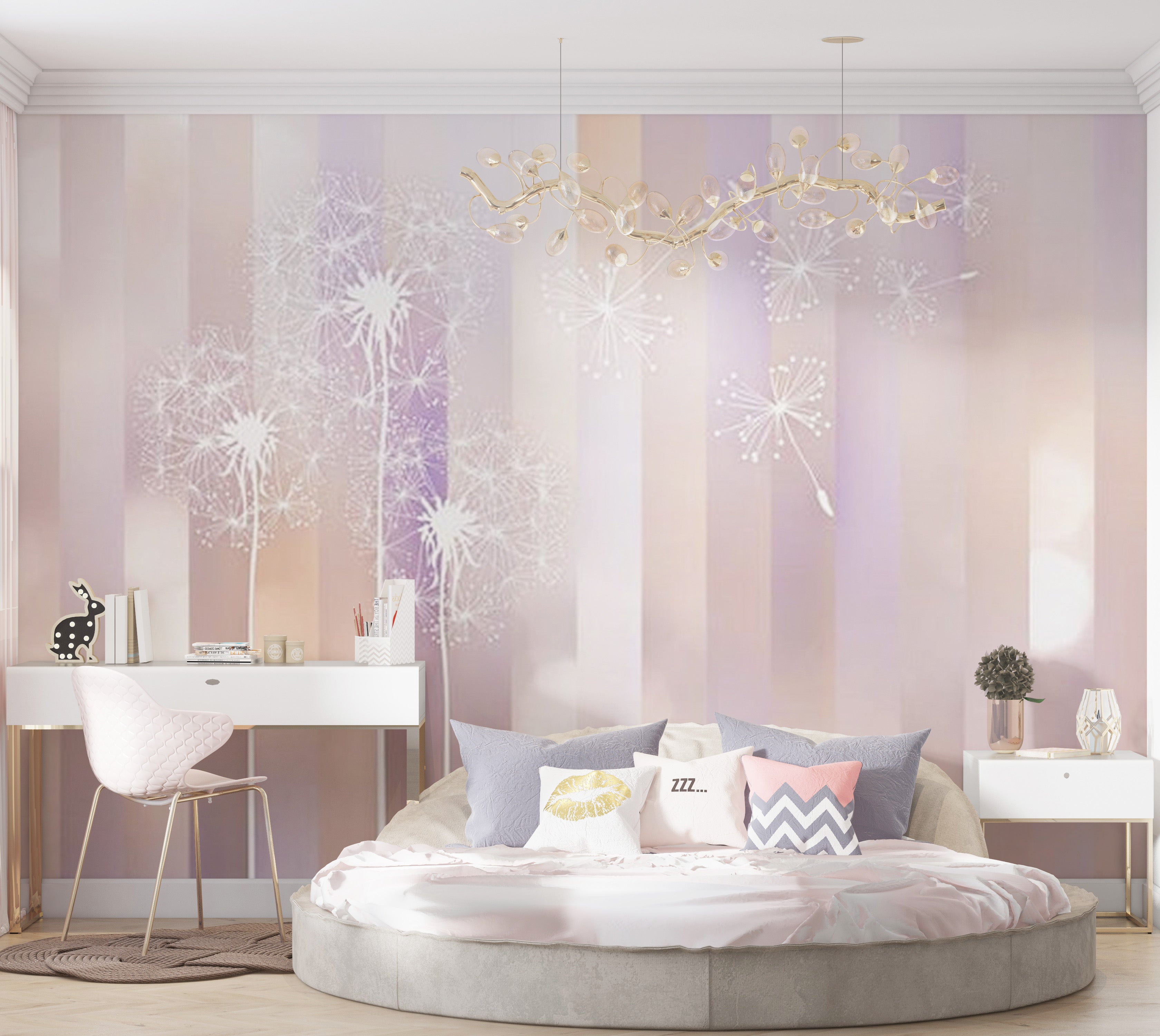 Floral Wallpaper Wall Mural - Pastel Dandelion