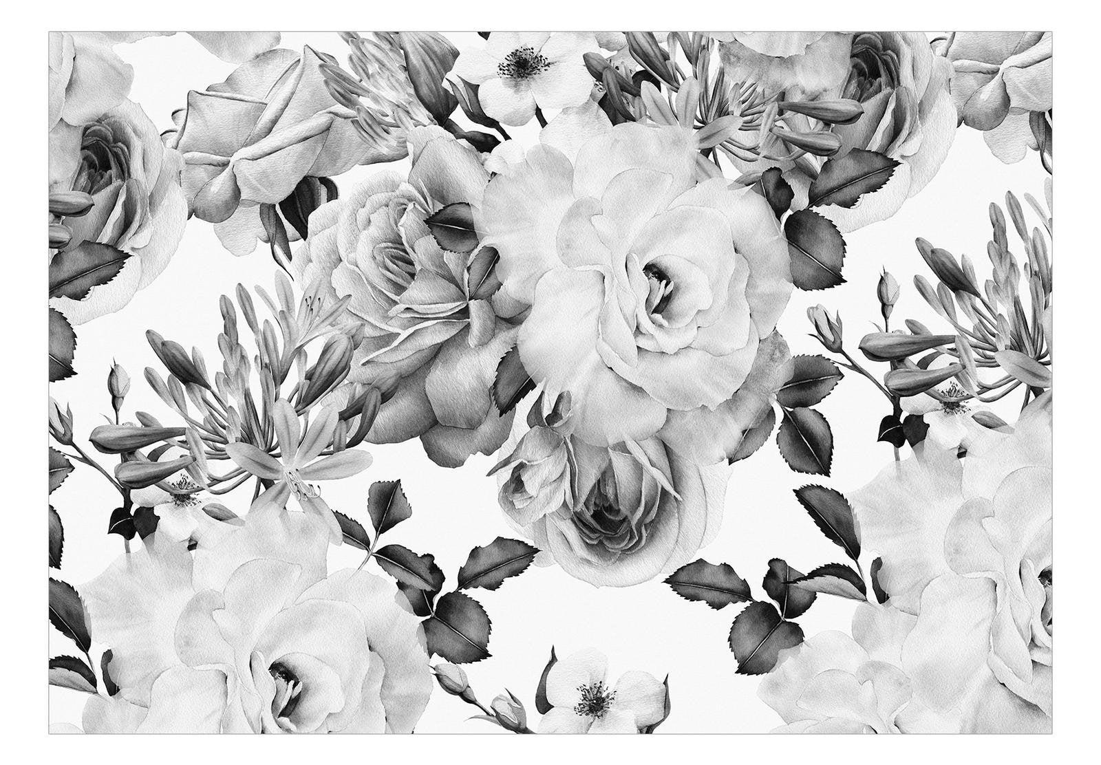 Floral Wallpaper Wall Mural - Sentimental Garden Black & White