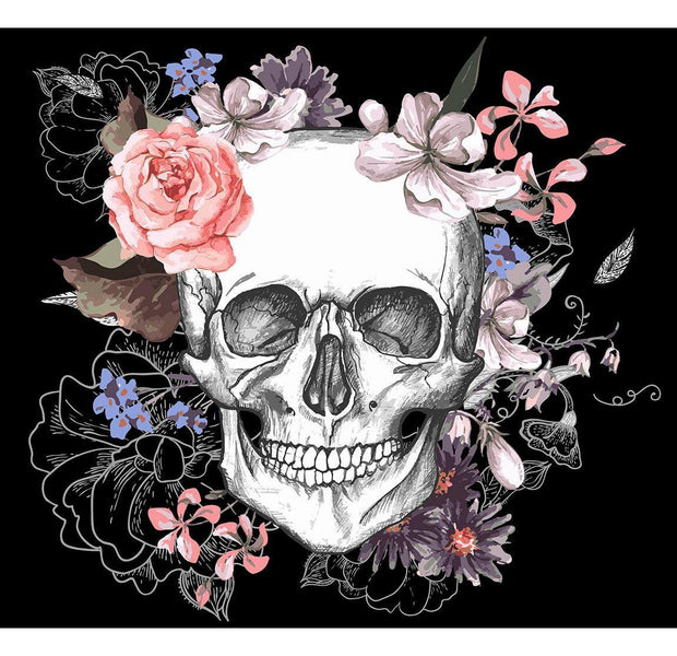 Floral Wallpaper Wall Mural - Skull And Flowers