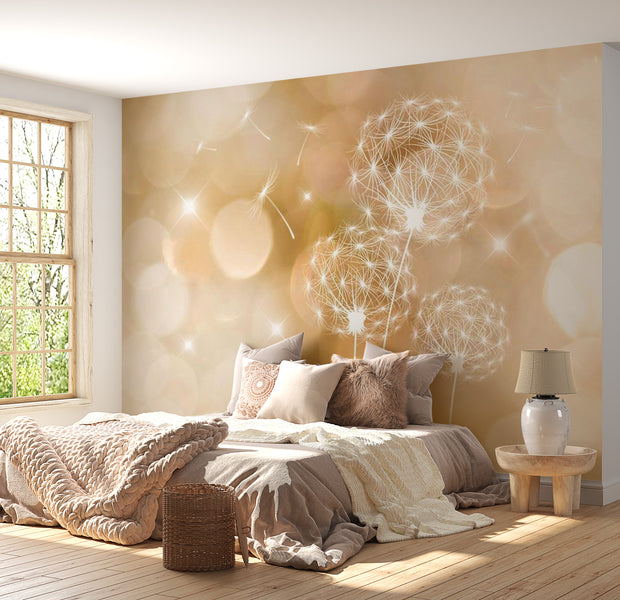 Floral Wallpaper Wall Mural - Peach Dandelions