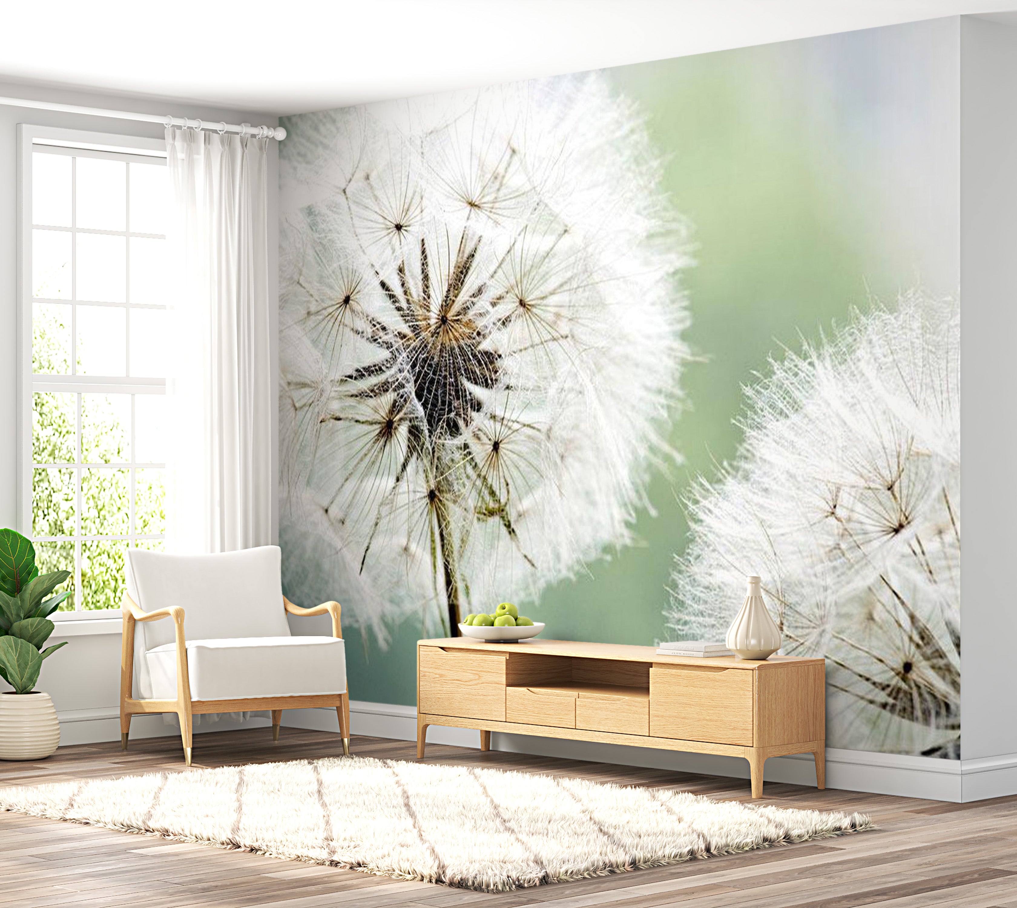 Floral Wallpaper Wall Mural - Two Dandelions