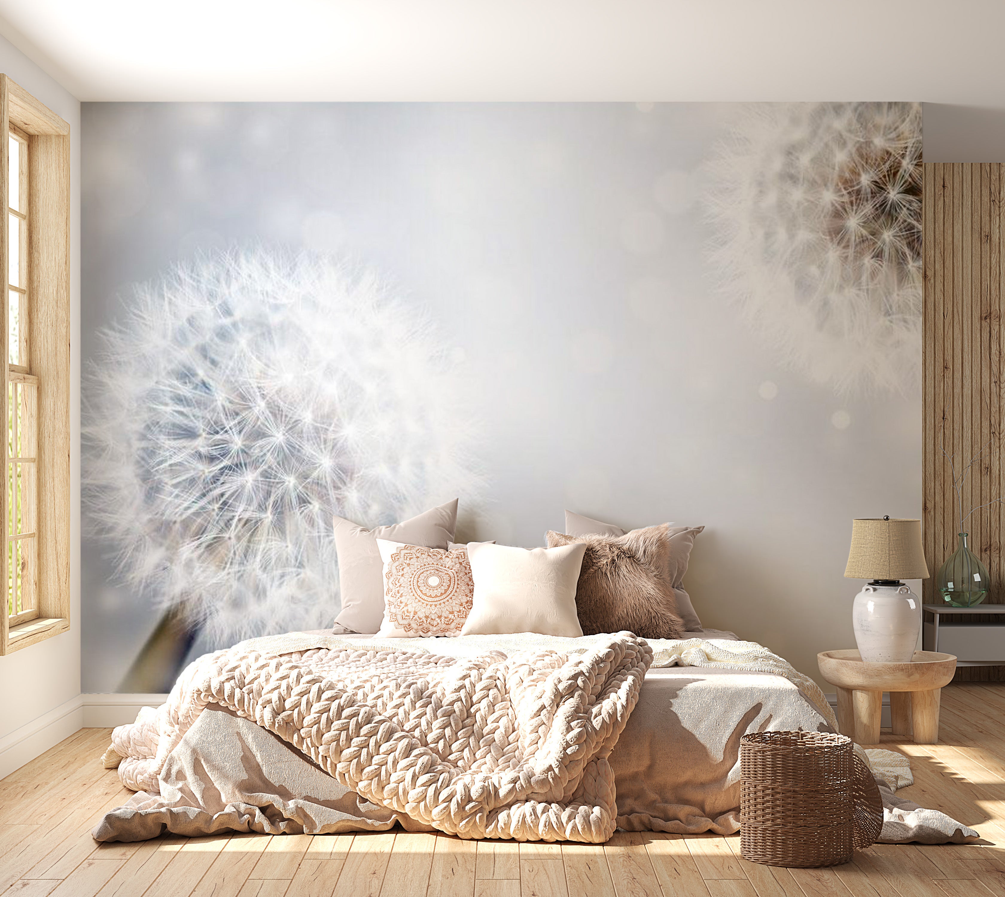 Floral Wallpaper Wall Mural - Flowing Dandelions