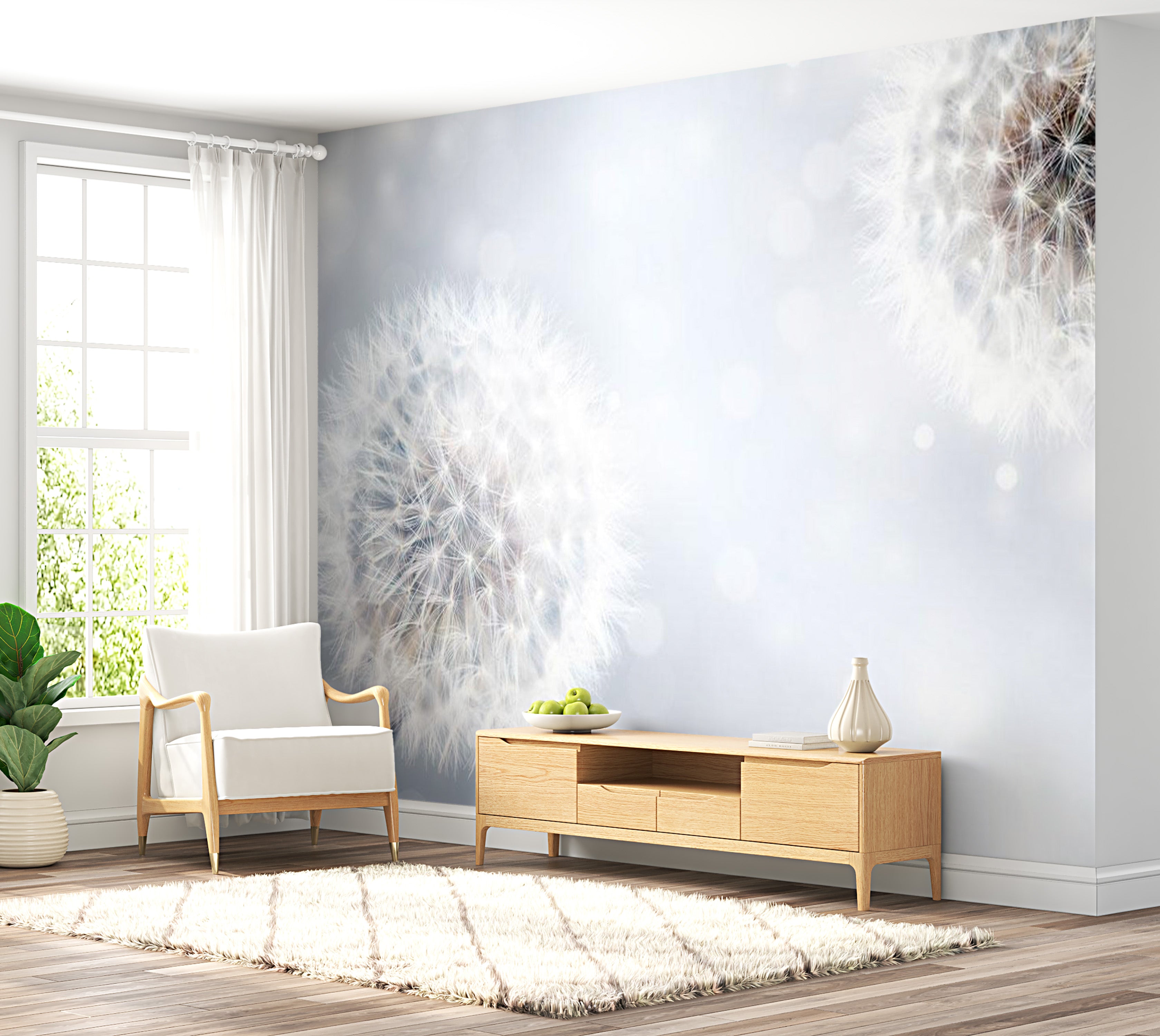 Floral Wallpaper Wall Mural - Flowing Dandelions