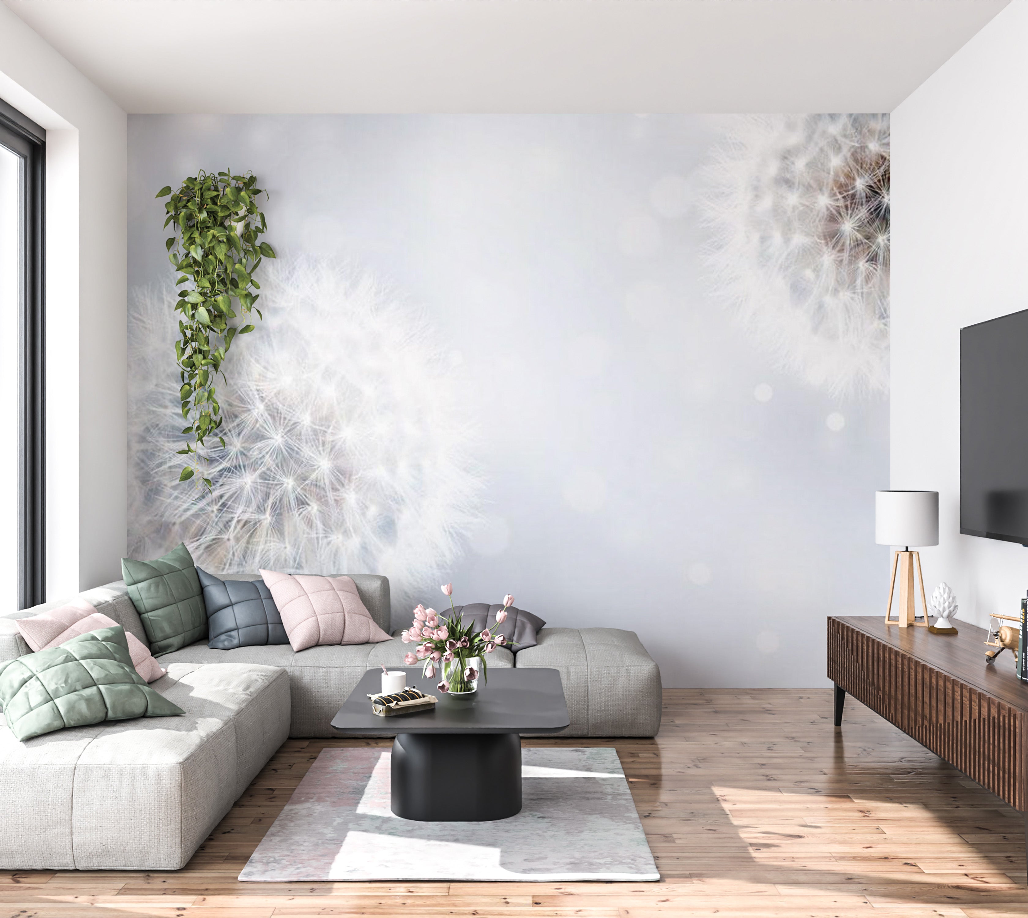 Floral Wallpaper Wall Mural - Flowing Dandelions