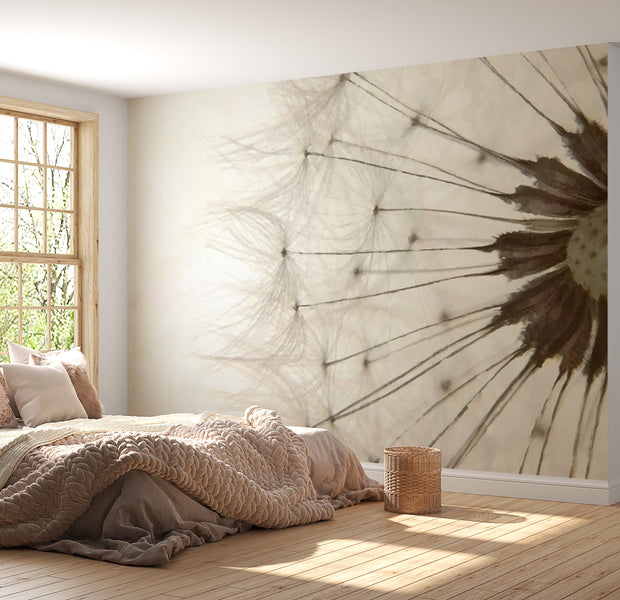 Floral Wallpaper Wall Mural - White Dandelion