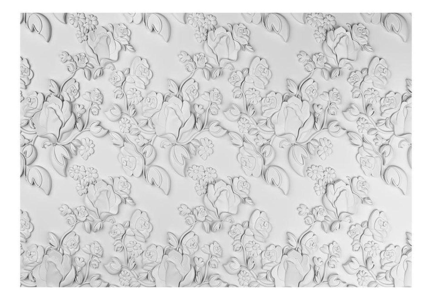 Floral Wallpaper Wall Mural - White Ornament Roses