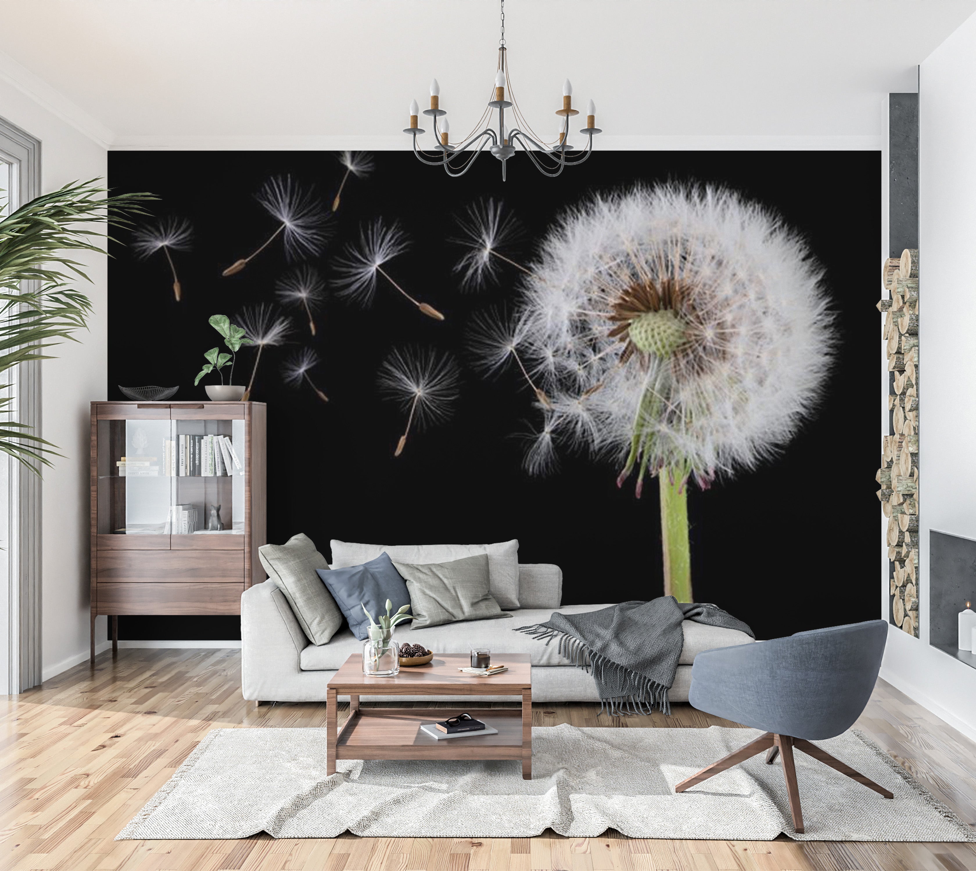 Floral Wallpaper Wall Mural - Wind And Dandelion