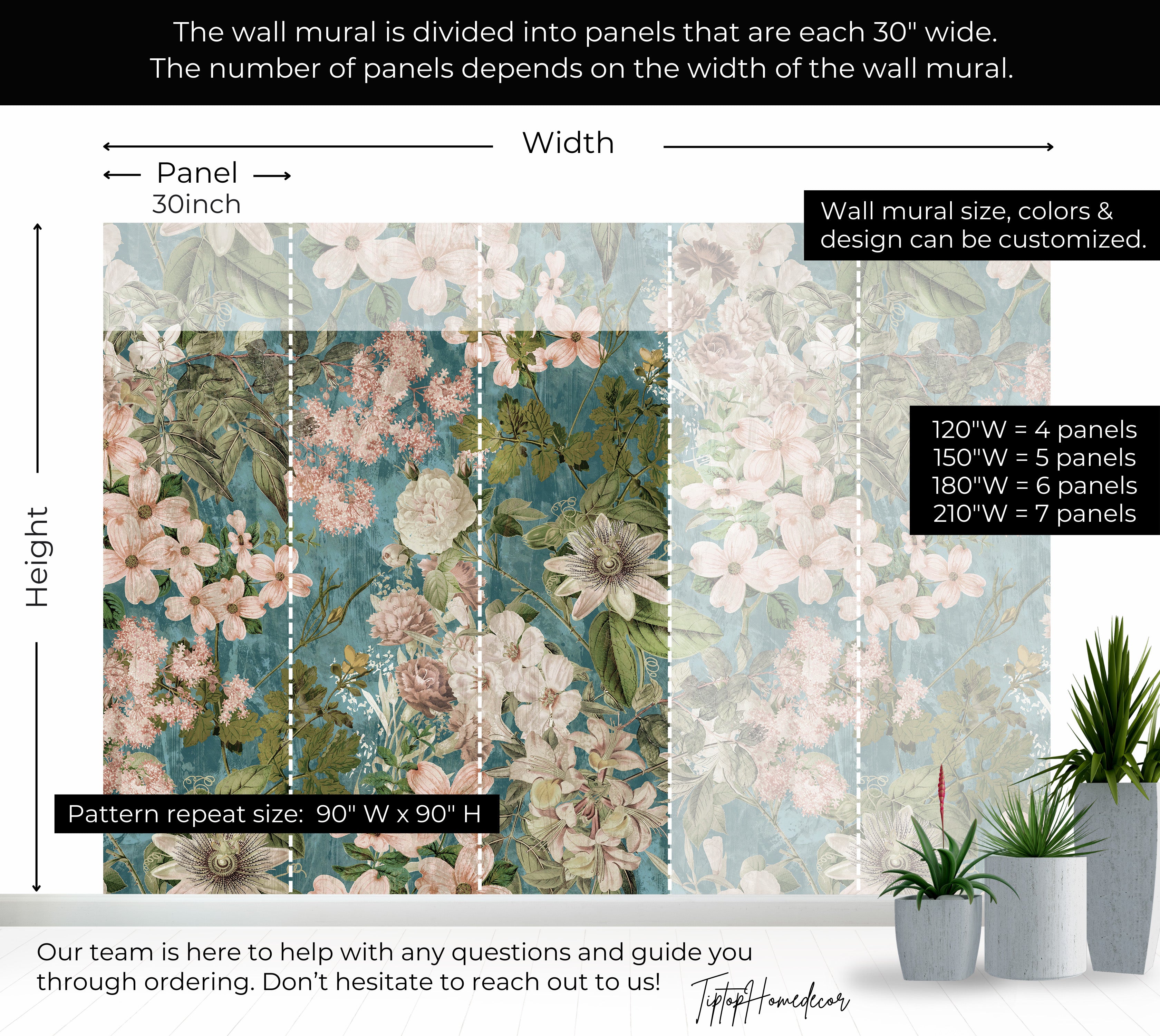 Premium Wallpaper Wall Mural - Garden Romance Blue