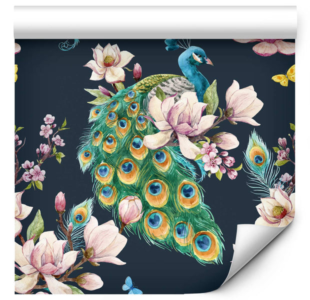 Repeating Wallpaper Roll - Magnolias And Peacocks