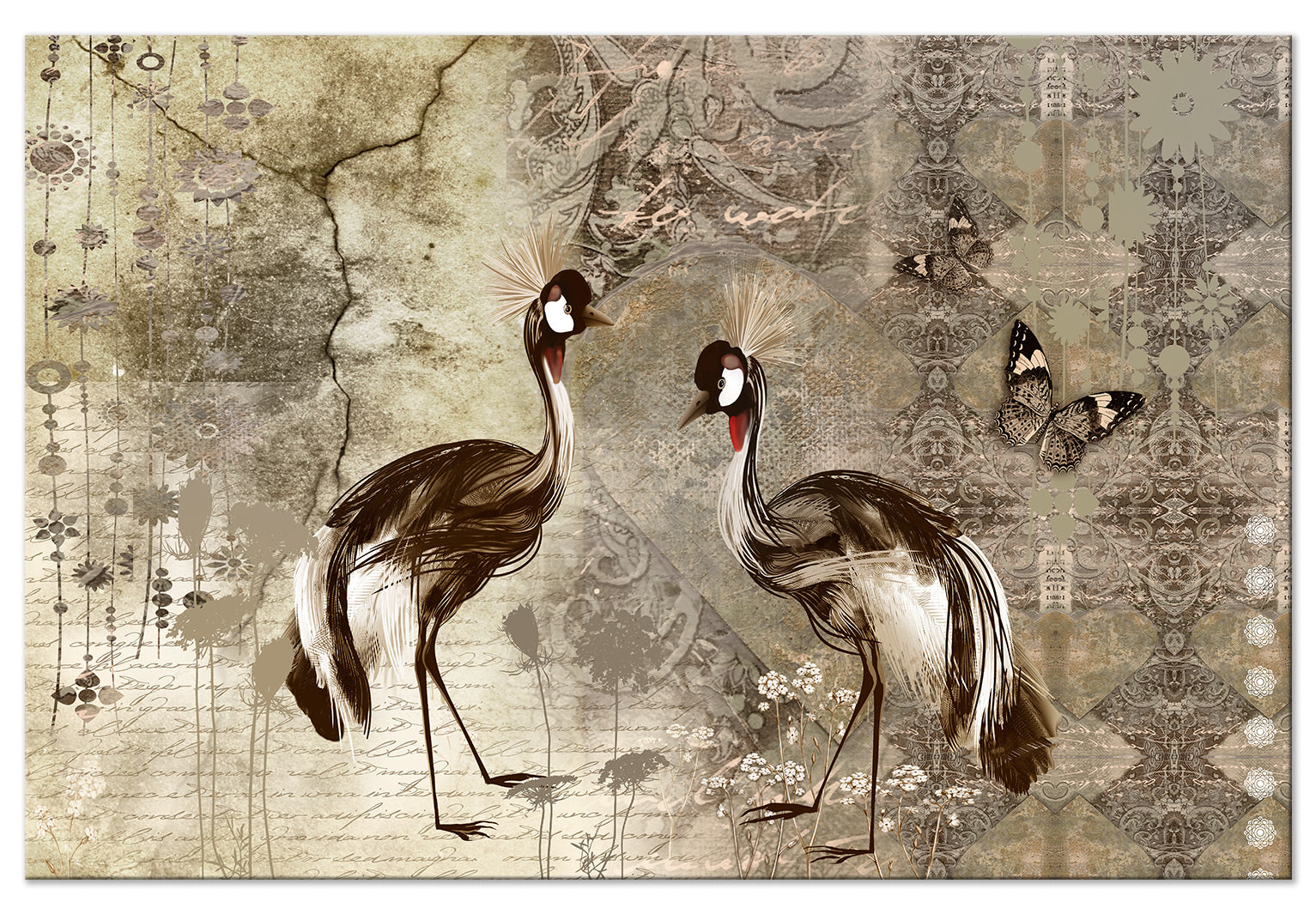 Animal Canvas Wall Art - Retro Cranes