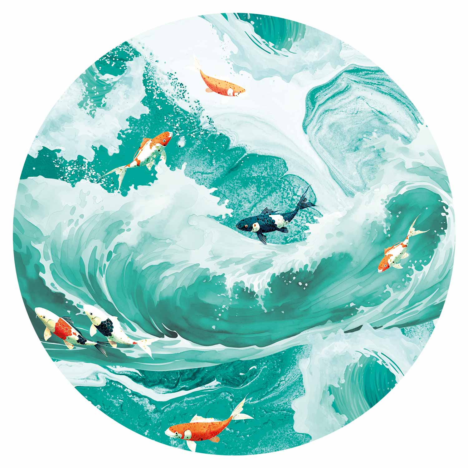 Round Wall Mural - Fish And Waves