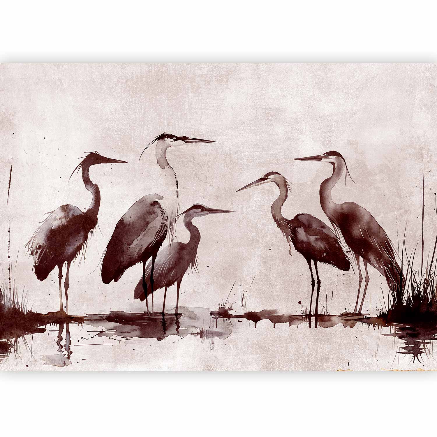 Premium Animal Wall Mural - Herons Painted With Ink