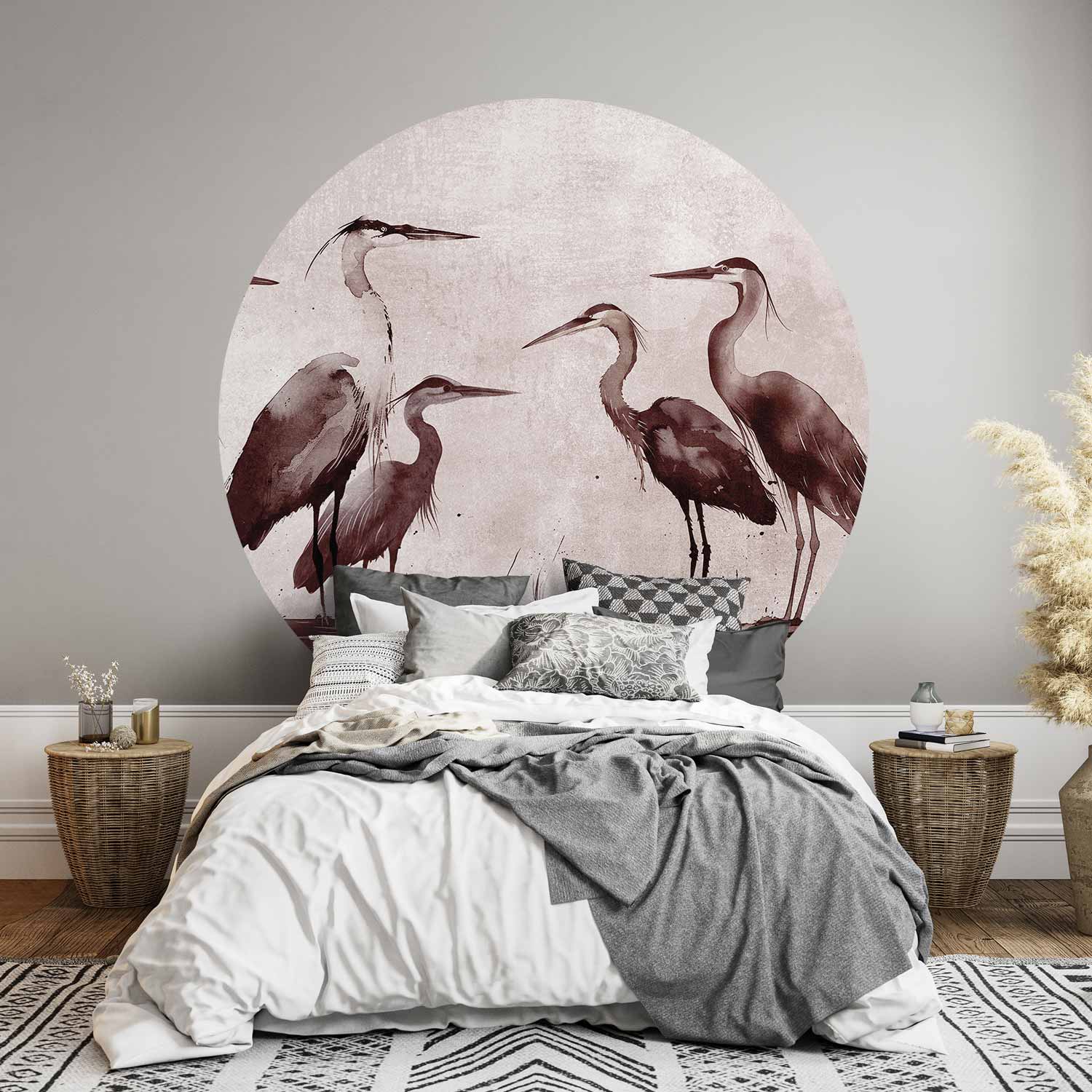 Round Wall Mural - Herons Painted With Ink