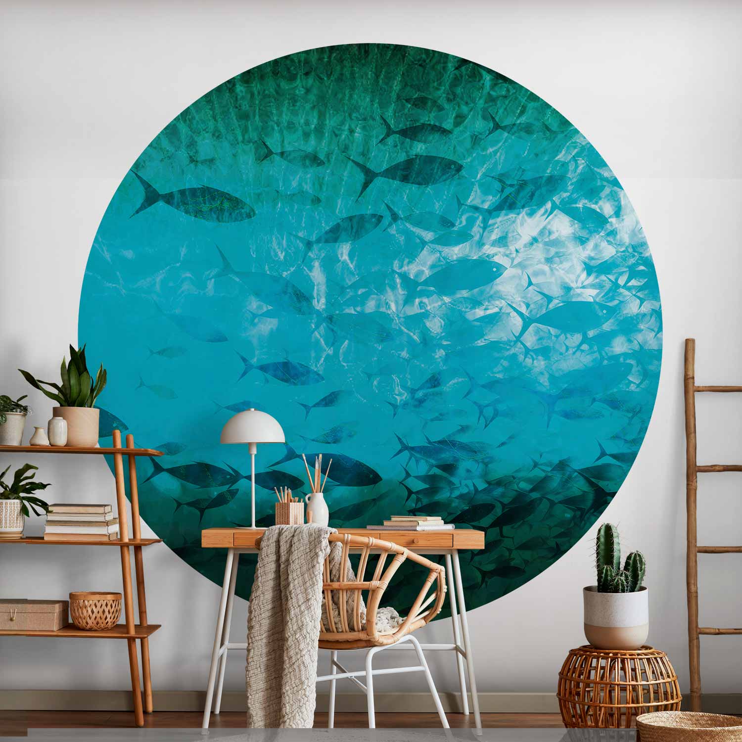 Round Wall Mural - A Shoal Of Dark Fish