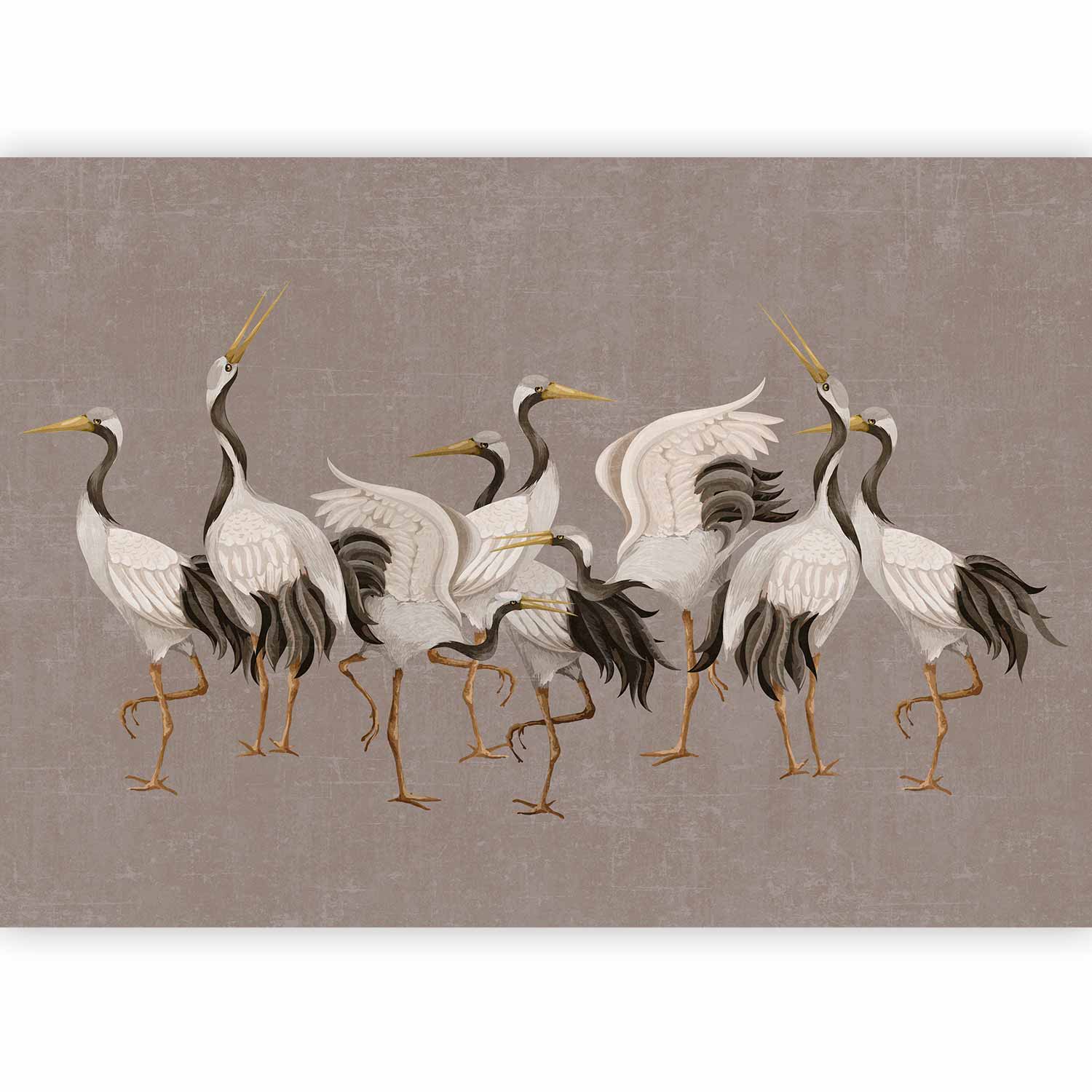 Premium Animal Wall Mural - Crane Dance – Bright Silhouettes Of Birds Against A Warm Grey Background With Texture
